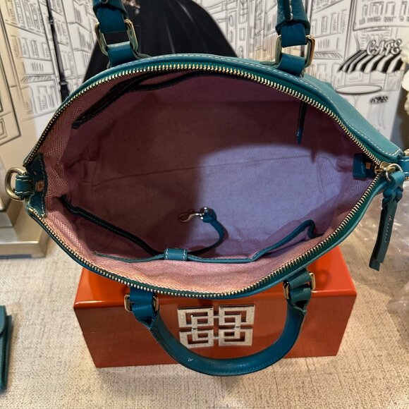 Dooney & Bourke Dillen II Satchel in Teal Pebble Leather & Leather Wallet - Picture 6 of 15